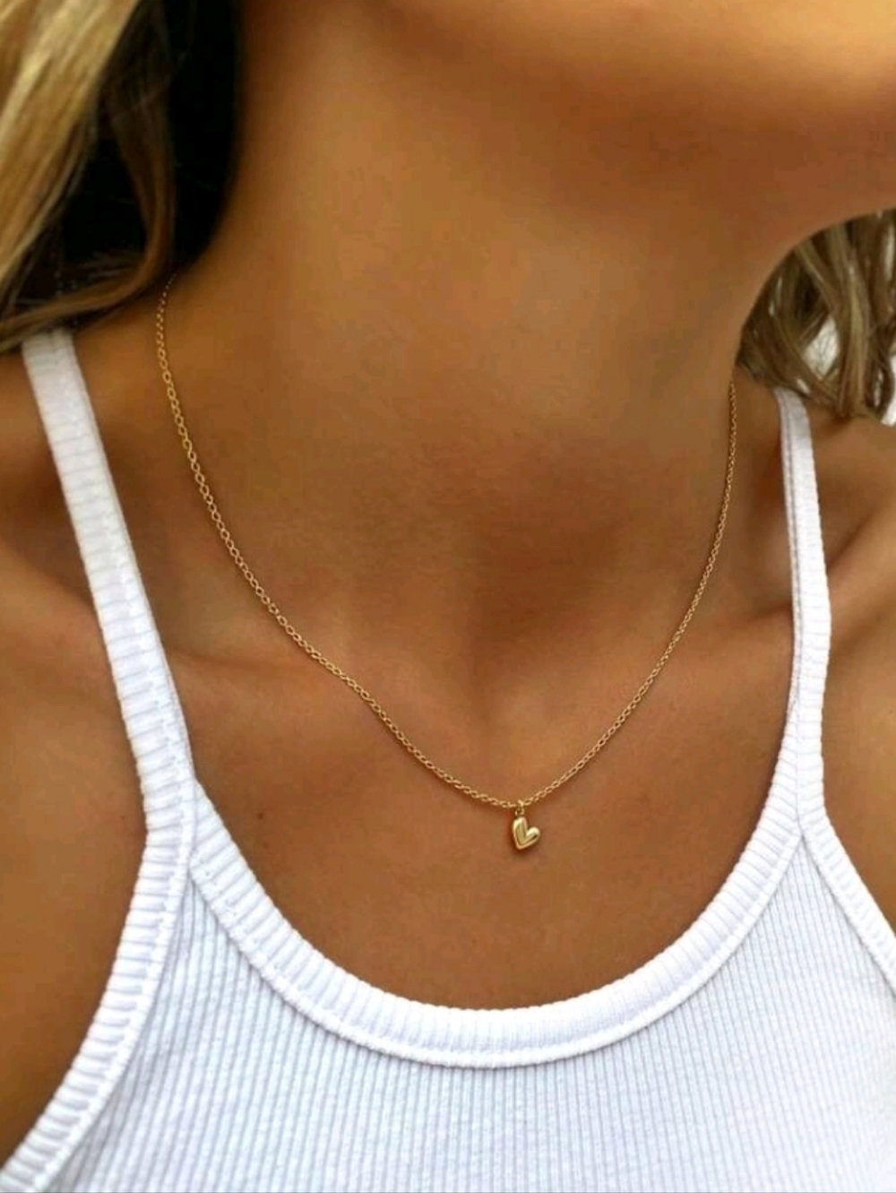 NEW! 18K Gold Plated Petite Semi-puffy Heart Pendant Necklace - Women Jewelry